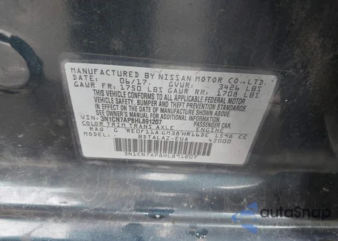 2017 Nissan Versa 1.6 S+ из США, поврежденный, VIN 3N1CN7AP8HL891207